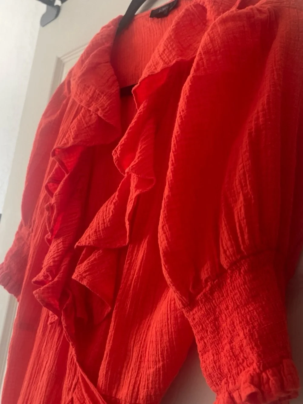 J. Crew Vibrant Red Ruffle Wrap Midi Dress